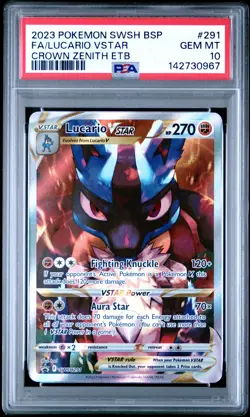 2023 POKEMON SWSH BLACK STAR PROMO #291 FULL ART/LUCARIO VSTAR PSA 10 - Image 1