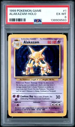 1999 POKEMON BASE SET UNLIMITED #1 ALAKAZAM-HOLO PSA 6 - Image 1