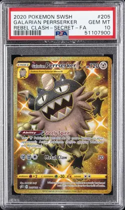 2020 POKEMON SWORD & SHIELD REBEL CLASH #205 FULL ART/GALARIAN PERRSERKER PSA 10 - Image 1