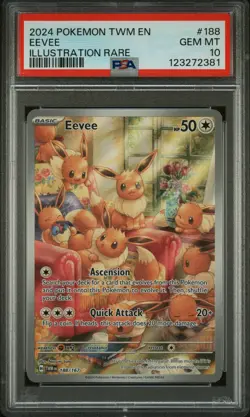 2024 POKEMON TWM EN-TWILIGHT MASQUERADE ILLUSTRATION RARE #188 EEVEE PSA 10 - Image 1