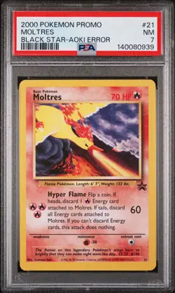 2000 POKEMON PROMO BLACK STAR TOSHINAO AOKI ERROR #21 MOLTRES PSA 7 - Image 1