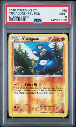 2016 POKEMON XY STEAM SIEGE #58 CROAGUNK-REVERSE FOIL PSA 9 - Image 1