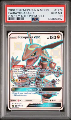 2018 POKEMON SUN & MOON CELESTIAL STORM #177A FULL ART/RAYQUAZA GX PSA 10 - Image 1