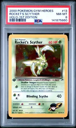 2000 POKEMON GYM HEROES HOLO-1ST EDITION #13 ROCKET'S SCYTHER PSA 8 - Image 1
