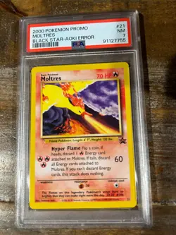 POKEMON 2000 Promo MOLTRES Black Star Aoki Error #21 PSA 7 RARE - Image 1