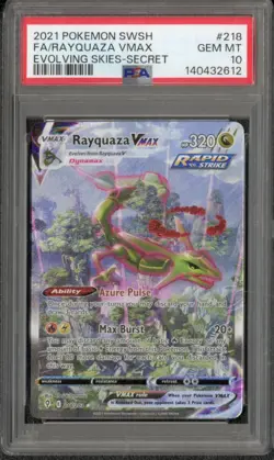 2021 Pokemon Sword & Shield Evolving Skies Full Art Rayquaza VMAX #218 PSA 10 - Image 1