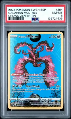 2023 POKEMON SWSH BLACK STAR PROMO CROWN ZENITH TIN #284 GALARIAN MOLTRES PSA 8 - Image 1