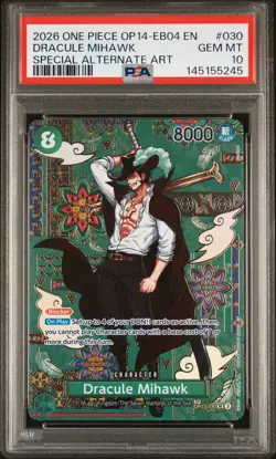 2026 ONE PIECE THE AZURE SEA'S SEVEN SPECIAL ALT ART #030 DRACULE MIHAWK PSA 10 - Image 1