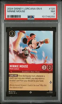 2024 DISNEY LORCANA EN 6-AZURITE SEA #120 MINNIE MOUSE PIRATE LOOKOUT PSA 7 - Image 1