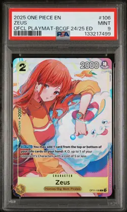 2025 ONE PIECE PROMOS PLAYMAT-BANDAI CARD GAMES FEST 24-25 #106 ZEUS PSA 9 - Image 1