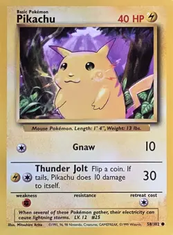 Pokemon Base Set Unlimited Regular Finish Pikachu 58/102 MP-LP OC1507 - Image 2