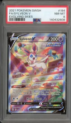 2021 Pokemon Sword & Shield Evolving Skies Full Art Sylveon V #184 PSA 8 NM-MT - Image 1