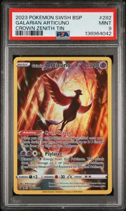 2023 POKEMON SWSH BLACK STAR PROMO CROWN ZENITH TIN #282 GALARIAN ARTICUNO PSA 9 - Image 1