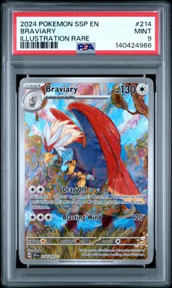 2024 POKEMON SSP EN-SURGING SPARKS ILLUSTRATION RARE #214 BRAVIARY PSA 9 - Image 1