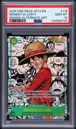 2025 ONE PIECE CARRYING ON HIS WILL MANGA ALT ART #118 MONKEY D. LUFFY PSA 10 - Image 1