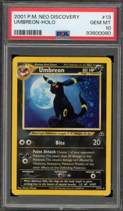 Pokemon Umbreon Neo Discovery Unlimited Holo Rare #13 PSA 10 Gem Mint - Image 1