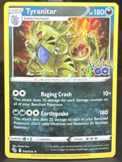 Pokemon TCG Tyranitar 043/078 Pokemon GO Rare Stamped Holo Card - Image 1