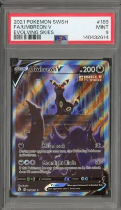 2021 Pokemon Sword & Shield Evolving Skies Full Art Umbreon V #189 PSA 9 MINT - Image 1