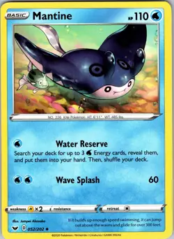 Pokemon TCG Mantine Sword & Shield Base Set 052/202 Regular Uncommon Card NM - Image 1