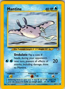 Pokemon TCG Mantine Neo Genesis 64/111 Unlimited Regular Common Card WOTC NM - Image 1