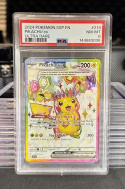 Pokemon Pikachu EX 2024 Surging Sparks Ultra Rare 219/191 PSA 8 - Image 1