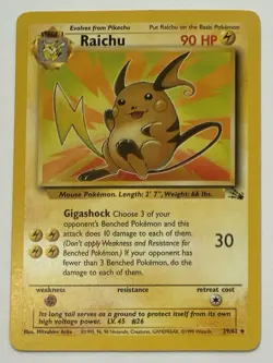 Raichu 29/62 Rare Non Holo Fossil Unlimited 1999 Pokemon TCG LP - Image 1