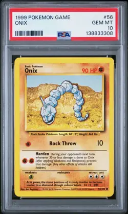 1999 POKEMON BASE SET UNLIMITED #56 ONIX PSA 10 - Image 1