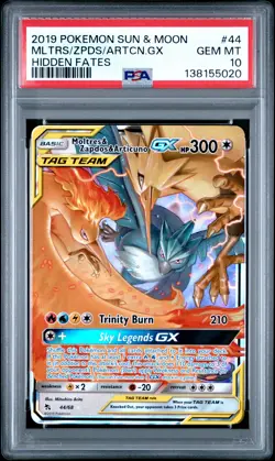 2019 POKEMON SUN & MOON HIDDEN FATES #44 MOLTRES & ZAPDOS & ARTICUNO GX PSA 10 - Image 1