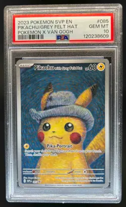 2023 Pokemon X Van Gogh Pikachu With Grey Felt Hat Black Star Promo #085 PSA 10 - Image 1