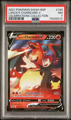 2021 POKEMON SWSH BLACK STAR PROMO CELEBRATIONS COLL LANCE'S CHARIZARD V PSA 7 - Image 1