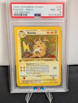 Pokemon TCG Raichu 14/62 1st Edition Fossil WoTC Holo PSA 8 NM-MT - Image 1