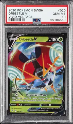 2020 POKEMON SWORD & SHIELD VIVID VOLTAGE #020 ORBEETLE V PSA 10 - Image 1