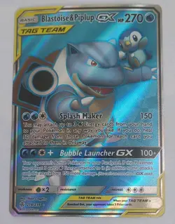 Pokemon Blastoise & Piplup GX Full Art TAG TEAM Ultra Rare Holo 214/236 - Image 1
