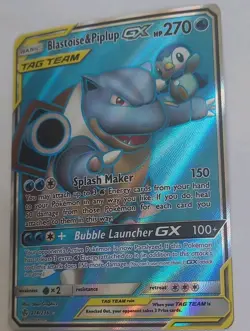Pokemon Blastoise & Piplup GX Full Art TAG TEAM Ultra Rare Holo 214/236 - Image 2