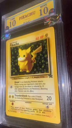 Pikachu promo 1 leaf GRADED 10 MINT PGC pokemon specimen from 1999 rare - Image 1