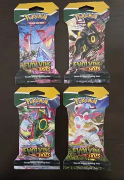 Pokemon Evolving Skies New Sealed Sleeved Blister Booster x4 Packs Full Art Set - Image 1