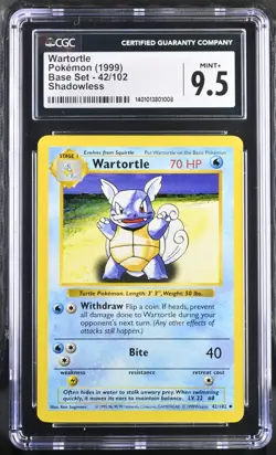 Pokemon CGC 9.5 Wartortle 42/102 Shadowless Base Set Uncommon WOTC 1999 PSA BGS - Image 1