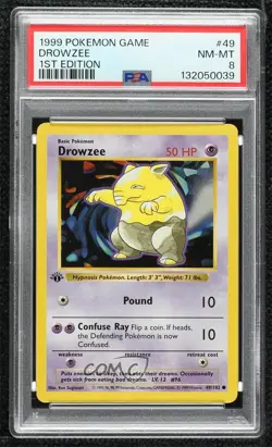 Drowzee Shadowless 1st Ed. Pokemon Base Set PSA 8 1999 - Image 1