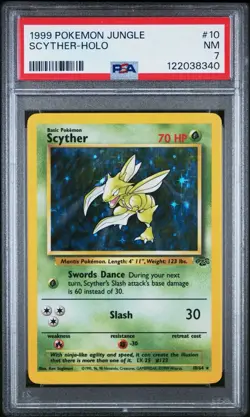 1999 Pokemon Jungle Scyther Holo Card PSA 7 10/64 Rare - Image 1