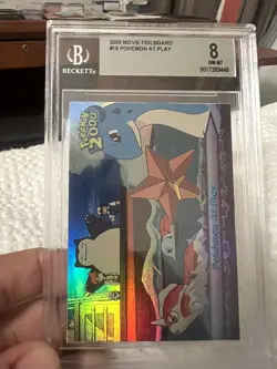 Pokemon Topps Card #18 Pokemon at Play, Rainbow Holo Foil The Movie 2000 BGS 8 - Image 1