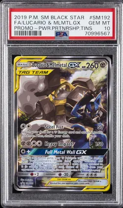 2019 POKEMON SM BLACK STAR PROMO #SM192 FULL ART/LUCARIO & MELMETAL GX PSA 10 - Image 1