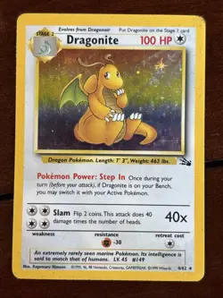 Pokemon Fossil Dragonite 4/62 Holo Rare MP - Image 1