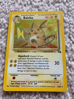 Pokemon Vintage WOTC 1999 Fossil Set Unlimited Holo Raichu 14/62 Great Shape - Image 1