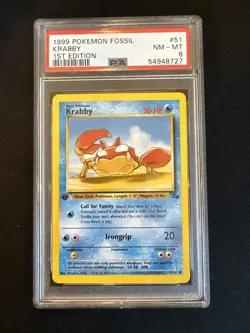 Krabby 51/62 Fossil 1st Edition PSA 8 Pokemon - Image 1