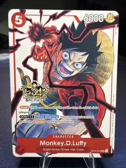 One Piece TCG Monkey D. Luffy 3rd Anniversary Promo Alt Art ST01-012 - Image 1