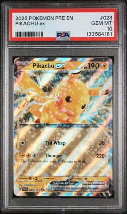 PSA 10 PIKACHU EX #028 DOUBLE RARE HOLO 2025 POKEMON PRISMATIC EVOLUTIONS PRE EN - Image 1