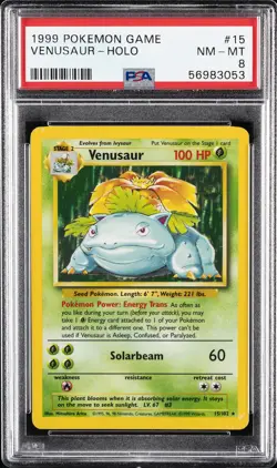 1999 POKEMON BASE SET UNLIMITED #15 VENUSAUR-HOLO PSA 8 - Image 1