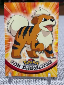 1999 Topps Pokemon #58 Growlithe (TV Animation Series 1) 2nd Print Black Logo NM - Image 1