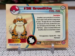 1999 Topps Pokemon #58 Growlithe (TV Animation Series 1) 2nd Print Black Logo NM - Image 2