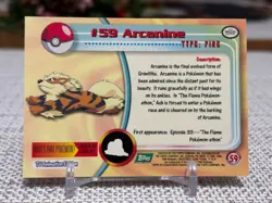 1999 Topps Pokemon #59 Arcanine (TV Animation Series 1) 3rd Print Green Logo NM - Image 2